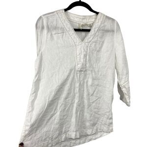 Joie Linen Top Women Size Small White Long Sleeve V Neck Pullover Beach